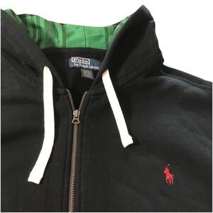 Polo Ralph Lauren Jacket 3XB Big Black W/ Green Plaid Hood Lining Full Zip